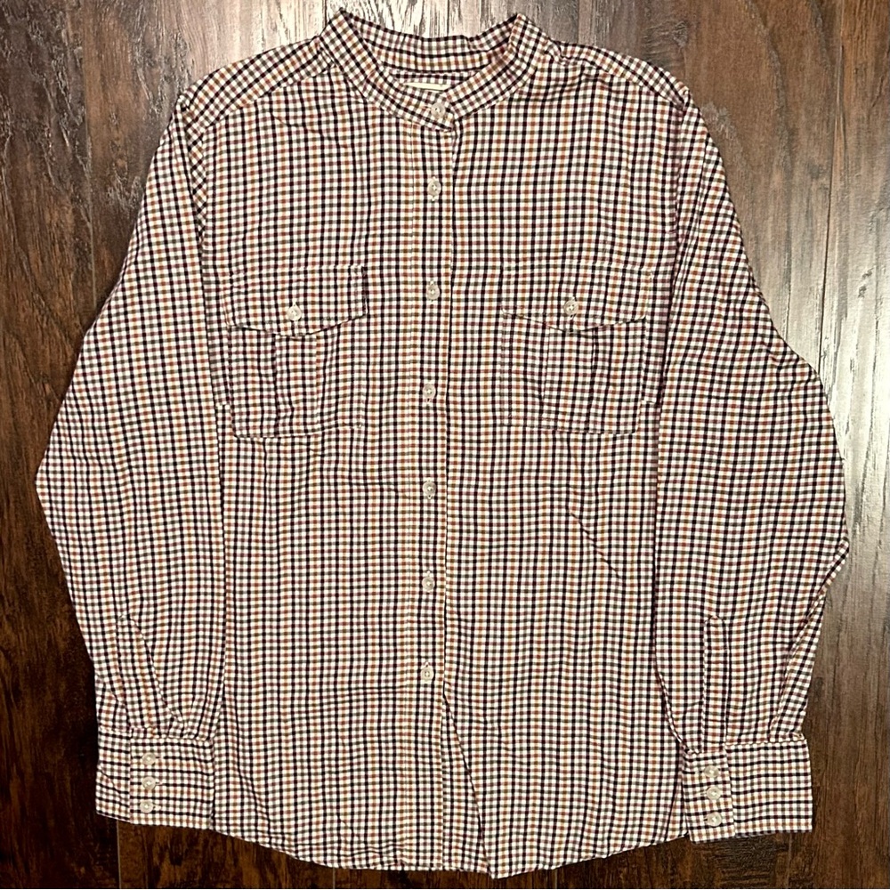 L.L. Bean Button Down Long Sleeve Shirt Top Multi Color